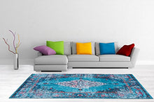 Load image into Gallery viewer, Mylife Rugs Traditional Vintage Non Slip Machine Washable Distressed Printed Area Rug, Turquoise Red 3'x5'