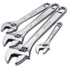 Load image into Gallery viewer, KENDO 4pcs Heavy Duty Adjustable Wrench Set - 6", 8", 10" & 12" Wrench - Drop Forged Heat Treated Chrome Vanadium Steel - Roll-up Storage Pouch Included