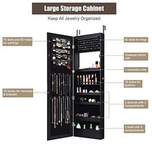Load image into Gallery viewer, Giantex 15 LEDs Jewelry Cabinet Wall Mounted, Lockable Jewelry Armoire with Full Length Mirror, Cosmetics Tray, Lipstick Brush Holders, Build-in Makeup Mirror, Jewelry Cabinet for Women Girls (Black)