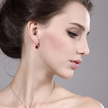 Load image into Gallery viewer, Gem Stone King 4.00 Ct Oval Red Created Ruby 18K Yellow Gold Plated Silver Dangle Earrings