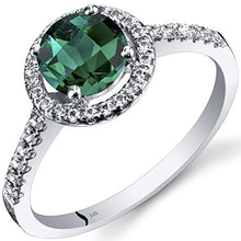 Load image into Gallery viewer, 14K White Gold Created Emerald Halo Ring Round Checkerboard Cut 1.00 Carats Size 6