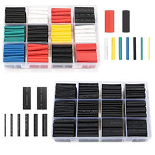 Load image into Gallery viewer, 650 pcs Black Heat Shink Tubing and 650 pcs Colorful Heat Shink Tubing Wire Shrink Wrap UL Approved Ratio 2:1 Electrical Cable Wire Kit