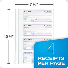 Load image into Gallery viewer, Adams Money and Rent Receipt Book, 2-Part, Carbonless, White/Canary, 7-5/8" x 10-7/8", Bound Wraparound Cover, 200 Sets per Book, 4 Receipts per Page (DC1182)