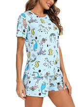 Load image into Gallery viewer, EISHOPEER Women's Cute Rainbow Print Tee and Shorts Pajama Set Light Blue L