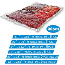 Load image into Gallery viewer, VacPack Space Saver Bags 30-Pack Vacuum Storage Compression Bags ( 5 Jumbo, 5 Large, 5 Medium, 5 Small, 5 Suitcase Travel Bags, 5 Carry-on Travel Bags and 1 hand pump)