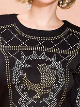 Load image into Gallery viewer, Miss ord Women's Long Sleeve Halter Studded Casual Mini Dress with Zipper Black X-Small