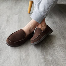 Load image into Gallery viewer, Dearfoams Men's Microsuede Moccasin with Whipstitch Slipper, Coffee, Medium