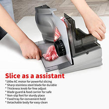 Load image into Gallery viewer, Meat Slicer, Electric Deli Food Slicer with Removable Stainless Steel Blade, Food Pusher, Adjustable Thickness Slicer Machine Precisely for Cheese Bread Fruit, Safe for Household Commercial Use