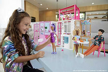 Load image into Gallery viewer, Barbie Dollhouse with 2 Levels & 4 Play Areas, Fully Furnished House with Pet Puppy & Accessories, Gift for Kids 3 Years Old and Up