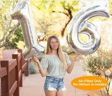 Load image into Gallery viewer, Sweet 16 Sixteenth 16th Birthday Decorations Turquoise Blue Party Balloons Supplies 30" Silver Number"16" Happy Birthday Balloons Tinsel Curtain, Sweet 16 Silver Cake Topper
