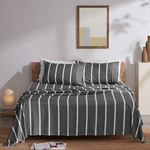 Load image into Gallery viewer, SLEEP ZONE Printed Stripe Sheet Set Double Brushed Microfiber Super Soft Breathable Bedding Sheets with 16 inch Deep Pocket 4 Pieces, Queen, White Stripes
