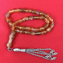Load image into Gallery viewer, 33 Beads of Yemen Islamic Tasbih Aqeeq Aqiq (Agate) Stones Prayer Bead, Yemeni Muslim Tesbih Taspih, 13 x 7 mm | Yemeni Aqeeq Stone