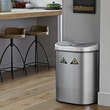 Load image into Gallery viewer, NINESTARS Automatic Touchless Infrared Motion Sensor Trash Can/Recycler with D Shape Silver/Black Lid & Stainless Base, 18 Gal, Stainless Steel