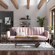 Load image into Gallery viewer, Novogratz Brittany Sofa Futon, Premium Linen Upholstery and Wooden Legs, Pink Linen