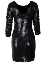 Load image into Gallery viewer, Vijiv Women's Sparkle Glitzy Glam Sequin Long Sleeve Flapper Party Club Dress, Multicolor Black, Medium