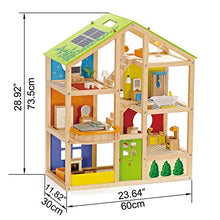 Load image into Gallery viewer, All Seasons Kids Wooden Dollhouse by Hape | Award Winning 3 Story Dolls House Toy with Furniture, Accessories, Movable Stairs and Reversible Season Theme L: 23.6, W: 11.8, H: 28.9 inch