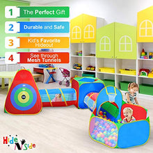 Load image into Gallery viewer, Hide N Side 5pc Kids Ball Pit Tents and Tunnels, Toddler Jungle Gym Play Tent with Play Crawl Tunnel Toy, for Boys Babies Infants Children, Indoor Outdoor Gift, Target Game w/ 4 Dart Balls
