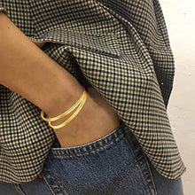 Load image into Gallery viewer, E 14K Gold Plated Open Wide Cuff Bangles Bracelets for Women Teen Girls, Simple Open Adjustable Womens Wrist Cuff Bracelet Minimalism Jewelry Gift for Women Girls