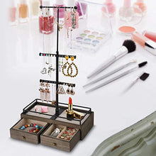 Load image into Gallery viewer, Keebofly Jewelry Organizer Metal & Wood Basic Storage Box - 3 Tier Jewelry Stand for Necklaces Bracelet Earrings Ring Weathered Grey