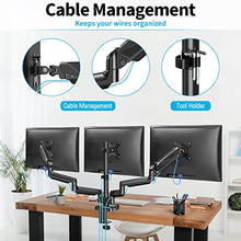 Load image into Gallery viewer, MOUNTUP Triple Monitor Desk Mount, 3 Monitor Stand for Three Max 27 Inch Computer Screen, 4.4-19.8lbs Heavy Duty Gas Spring Triple Monitor Arm Holder, VESA Bracket with Clamp/Grommet Base, Black