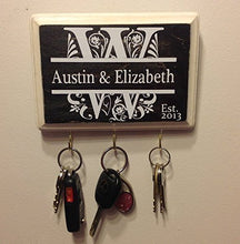 Load image into Gallery viewer, Personalized Monogram Key Holder with Couple's name and Established Year. Wedding Gift - Anniversary Gift - Couple's Gift. Laser Engraved Gift.