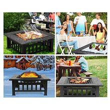 Load image into Gallery viewer, HEMBOR 32'' Outdoor Fire Pit Table, Multi-Purpose Square Fireplace, Backyard Patio Garden Outside Wood Burning Heater, BBQ, Ice Pit, with BBQ Frames&Waterproof Cover, Suitable for Party, Picnic, Camp