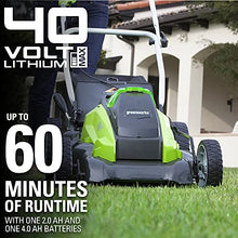 Load image into Gallery viewer, Greenworks 40V 19-Inch Cordless (3-In-1) Push Lawn Mower, 4.0Ah + 2.0Ah Battery and Charger Included 25223