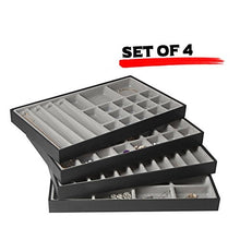 Load image into Gallery viewer, JackCubeDesign Stackable Synthetic Leather Jewelry Tray Earring Necklace Bracelet Ring Organizer Display Storage Box(Set of 4, Black, 16 x 9.6 x 1.6 inches for 1 Unit)- :MK212-1ABCD