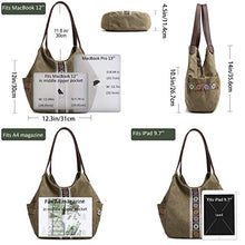 Load image into Gallery viewer, Worldlyda Women Canvas Hobo Purse Multi Pocket Tote Shopper Shoulder Bag Casual Top Handle handbag with Embroidery Ethnic (Upgraded Army Green)