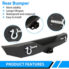 Load image into Gallery viewer, Rear Bumper Compatible with 2007-2018 Jeep Wrangler JK & Unlimited Rock Crawler Bumper w/2" Hitch Receiver, D-Ring, LED Lights (Textured Black)