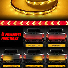 Load image into Gallery viewer, Chemini 60" LED Tailgate Light Bar Amber Leather Arrow Truck Tail Light Strip Double Flash Light Drillless Installation for Lorry Truck Pickup Truck Light Brake Lights Turn Signals Light