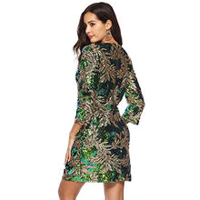 Load image into Gallery viewer, Yamycka Long Sleeve Embroidery Sequins Dress Women Party Clothes (Green, S)