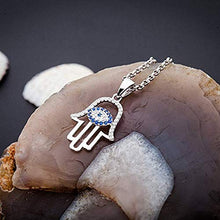 Load image into Gallery viewer, Sloong Evil Eye Hamsa Hand Necklace 14k Gold Plated Third Eye White Blue Cz Womens Pendant Necklace