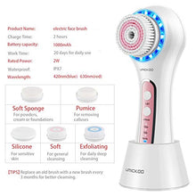 Load image into Gallery viewer, UMICKOO Facial Cleansing Brush,Rechargeable IPX7 Waterproof with 5 Brush Heads,Face Brush Use for Exfoliating, Massaging and Deep Cleansing (Multi)