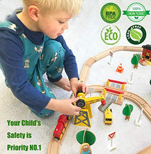 Load image into Gallery viewer, 60 Pcs Crane Train Set-Wooden Tracks & Exclusive Crane & Trains- Fits Thomas, Chuggington, Melissa- Gift Packed Toy Railway Kits- Kids Friendly Building Toy for 3+ Years Old Girls & Boys