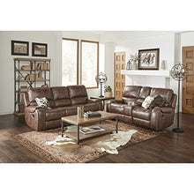 Load image into Gallery viewer, Roundhill Furniture Achern Brown Leather-Air Nailhead Manual Reclining Sofa and Loveseat with Storage Console and USB Port
