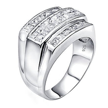 Load image into Gallery viewer, Men's Sterling Silver .925 Designer Triple 3 Row Ring Featuring Invisible and Channel Set Cubic Zirconia (CZ) Stones, Platinum Plated Jewelry (11)