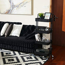 Load image into Gallery viewer, DTK 4 Tier Utility Rolling Cart with Wheels, Storage Kitchen Organizer Craft Cart with Shelves, Trolley Mobile Cart for Office, Kitchen, Bathroom (Black) Frank