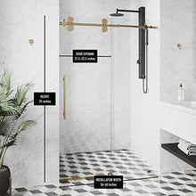 Load image into Gallery viewer, VIGO VG6041MGCL6074 3.0" L -60.0" W -74.0" H Elan Frameless Sliding Rectangle Shower Door with Clear 0.38" Tempered Glass and Stainless Steel Hardware in Matte Gold Finish with Reversible Handle