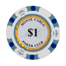 Load image into Gallery viewer, Clay Poker Chips 14 Gram Monte Carlo-Pack of 50 Chips ($1 White)
