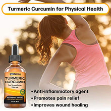 Load image into Gallery viewer, Max Absorption Liquid Turmeric Curcumin Drops | for Joint Pain, Digestion, Anti-Inflammation Support | Liposomal Organic Turmeric Root Extract with Fulvic Acid | Vegan, Non-GMO, Made in USA