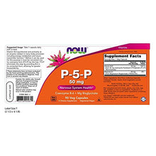 Load image into Gallery viewer, NOW Supplements, P-5-P 50 mg with Coenzyme B-6 + Mg Bisglycinate, 90 Veg Capsules