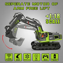 Load image into Gallery viewer, kolegend Remote Control Excavator Toy Truck, 1/18 Scale RC Toys Hydraulic Excavator Construction Vehicles for Boys Girls Kids RC Tractor with Lights Rechargeable Battery