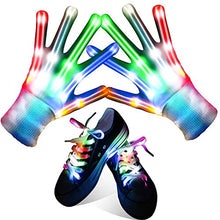 Load image into Gallery viewer, Qrooper LED Gloves for Kids LED Shoelaces ,Flashing Light Up Gloves Combination, Kids Toys For Boy Girl, Gloves for Christmas Thanksgiving Birthday Glow Halloween