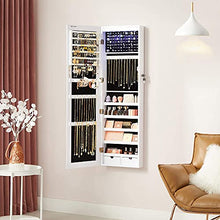 Load image into Gallery viewer, SONGMICS 47.2" H Full Screen Mirror Jewelry Cabinet Armoire, 6 LEDs Jewelry Organizer Wall Hanging/Door Mounted, Larger Capacity, for Women, Pure White UJJC99WT