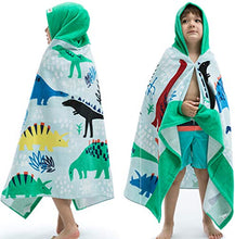 Load image into Gallery viewer, VOOVA & MOVAS Beach Bath Towel with Hood for Kids Toddlers Boys Girls 2 to 7 Years,Oversize Extra Size 50"x30",Super Soft Absorbent Cotton for Bath/Pool/Beach Swim Coverups Bathrobe,Dinosaur Theme