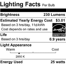 Load image into Gallery viewer, SYLVANIA T10 Incandescent 25-Watt Tubular Incandescent Bulb, Medium Base, 230 Lumens, 100 CRI, 2580K, Clear (18491)
