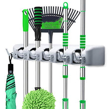 Load image into Gallery viewer, LETMY Broom Holder Wall Mounted - Mop and Broom Hanger Holder - Garage Storage Rack & Garden Tool Organizer - 5 Position 6 Hooks for Home, kitchen, Garden, Tools, Garage Organizing