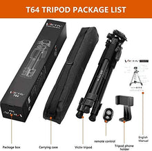 Load image into Gallery viewer, 64-inch Tripod, Ultra Stable Aluminum Tripod Stand for Camera & Cell Phone with Phone Tripod Mount and Remote Shutter, Ideal for Videos, Vlogs and Social Media Live - Black