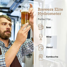 Load image into Gallery viewer, Brewer's Elite Hydrometer & Test Jar - for Home Brew Beer, Wine, Mead and Kombucha - Deluxe Triple Scale Set, Hardcase and Cloth - Specific Gravity ABV Tester